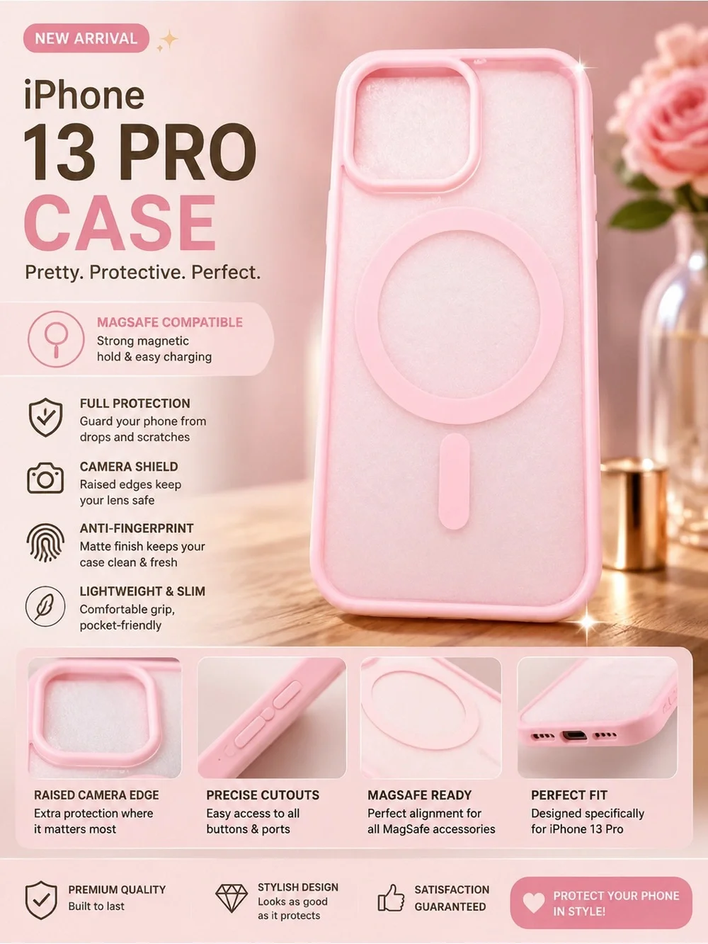 iPhone 13 Pro Pink MagSafe Compatible Protective Case